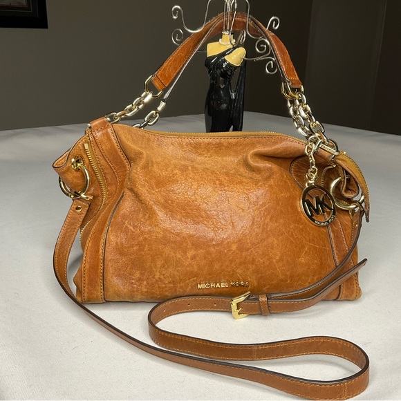 Michael Kors Handbags - Luggage Colored Distressed Leather Michael Kors bag in good condition! Medium